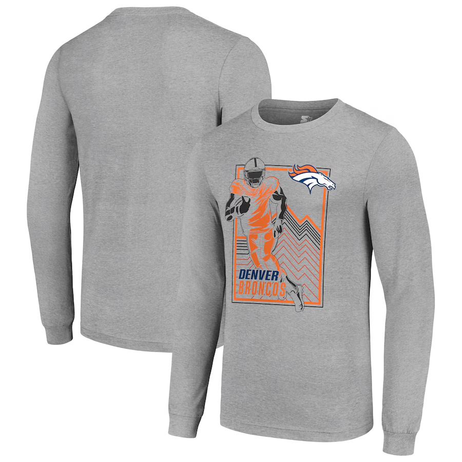 Men Denver Broncos grey 2024 NFL Long sleeve T Shirts